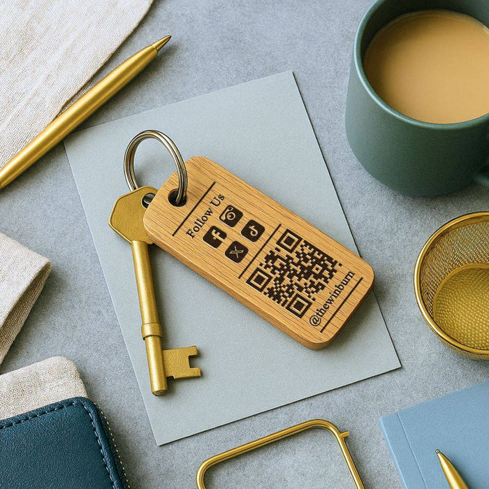 Personalised Social Media QR Code Keyring I Wooden Scanable Website Keyring I Business QR Code Keychain