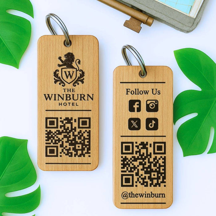 Personalised Social Media QR Code Keyring I Wooden Scanable Website Keyring I Business QR Code Keychain