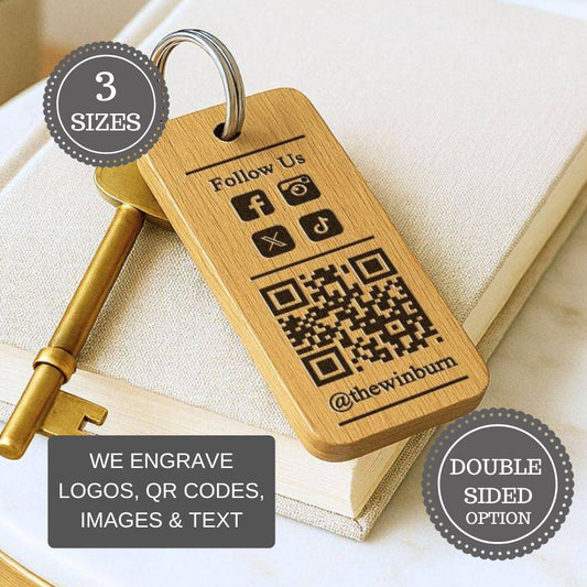 Personalised Social Media QR Code Keyring I Wooden Scanable Website Keyring I Business QR Code Keychain