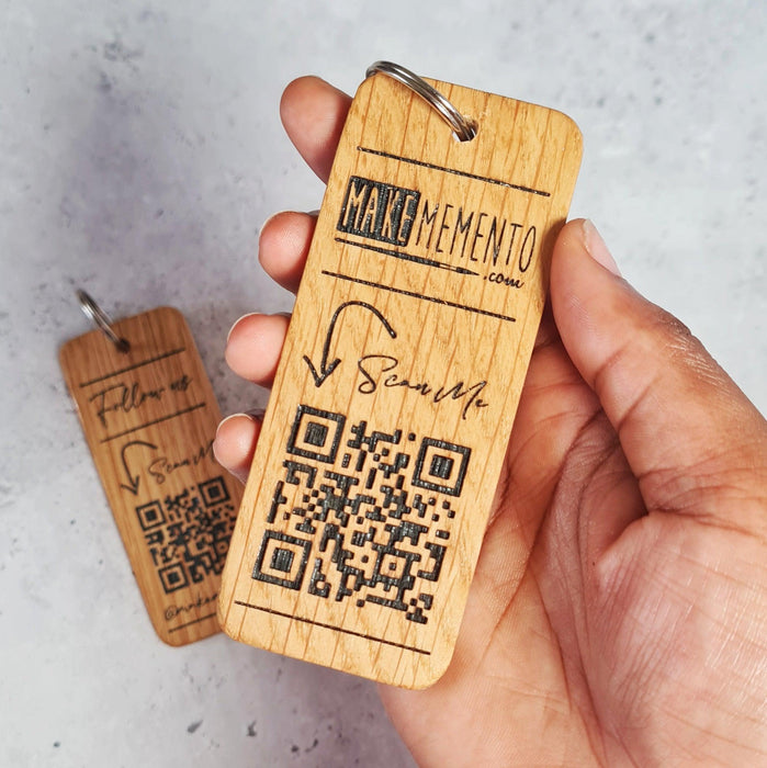 Personalised Social Media QR Code Keyring I Wooden Scanable Website Keyring I Business QR Code Keychain