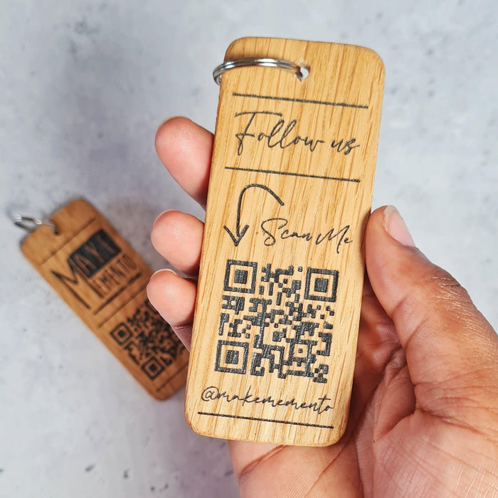 Personalised Social Media QR Code Keyring I Wooden Scanable Website Keyring I Business QR Code Keychain