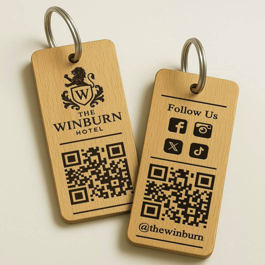 Personalised Social Media QR Code Keyring I Wooden Scanable Website Keyring I Business QR Code Keychain