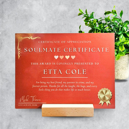Personalised Soulmate Anniversary Metal Certificate Gift