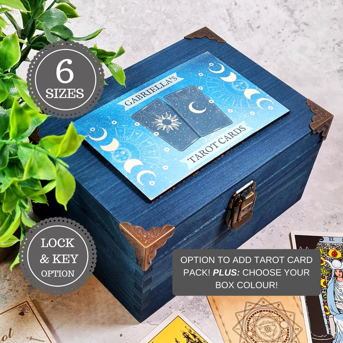 Personalised Tarot Box - Wooden Tarot Box & Card Deck - Tarot Card Storage - Sun Moon Tarot Oracle Box