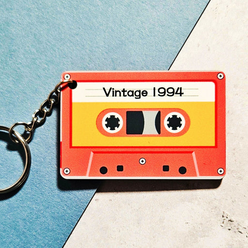 Personalised Vintage Year Retro Cassette Tape Keyring - Birthday Gift