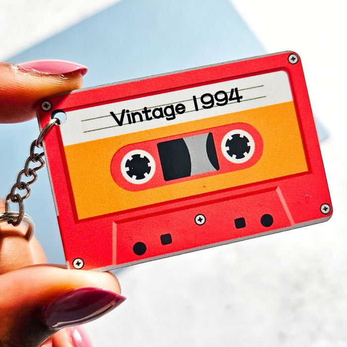 Personalised Vintage Year Retro Cassette Tape Keyring - Birthday Gift