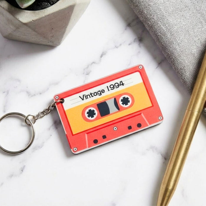 Personalised Vintage Year Retro Cassette Tape Keyring - Birthday Gift