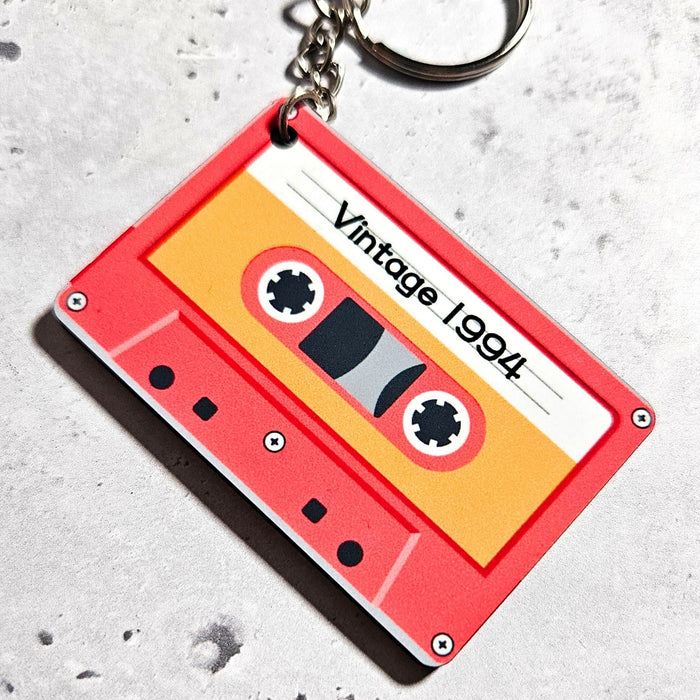 Personalised Vintage Year Retro Cassette Tape Keyring - Birthday Gift