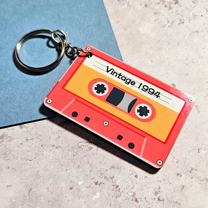 Personalised Vintage Year Retro Cassette Tape Keyring - Birthday Gift