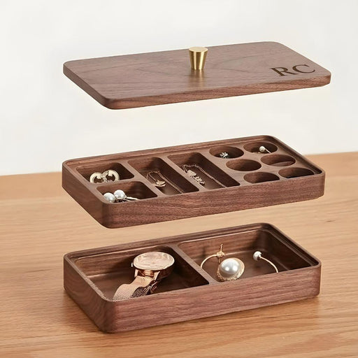Personalised Walnut Wood Jewellery Box – Double Layer Storage