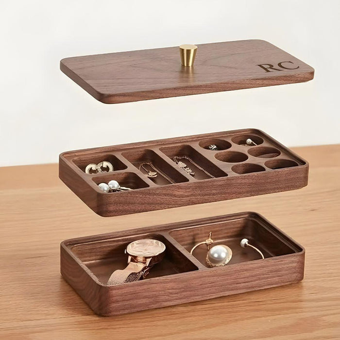 Personalised Walnut Wood Jewellery Box – Double Layer Storage