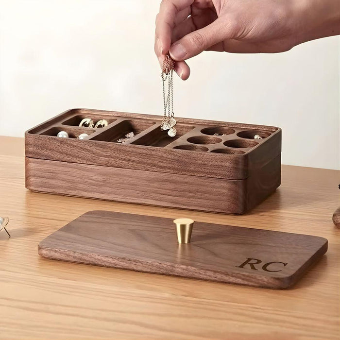 Personalised Walnut Wood Jewellery Box – Double Layer Storage