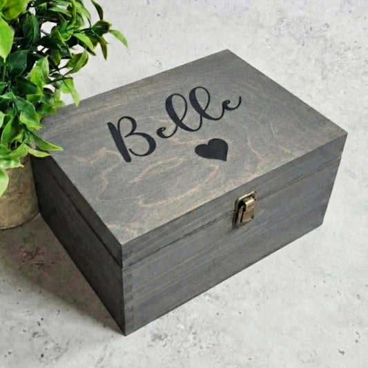 Personalised Wedding Anniversary Gift for Wife I Grey Wooden Heart Keepsake Box - 6 Sizes Small to XLarge
