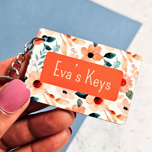 Personalised Wooden Keyring with Floral Design