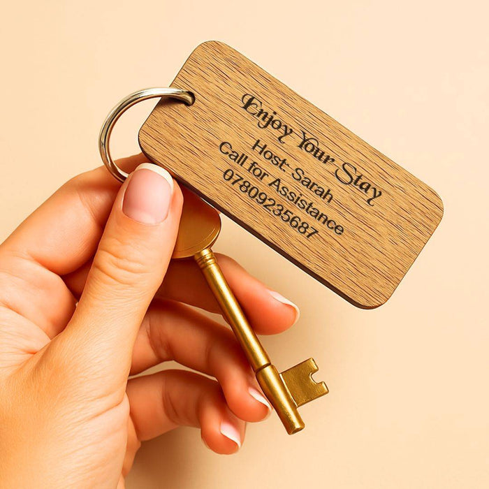 Personalised Wooden Keyrings for Airbnb Hosts | Add Guest Info, Host Contact & QR Codes