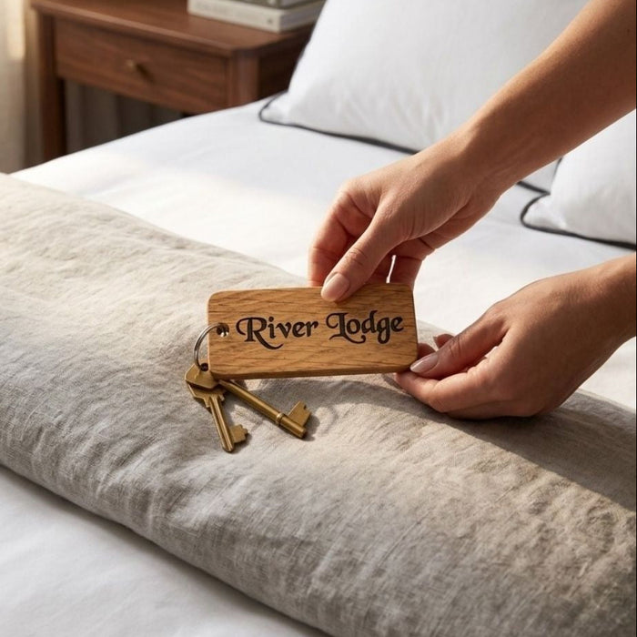 Personalised Wooden Keyrings for Airbnb Hosts | Add Guest Info, Host Contact & QR Codes