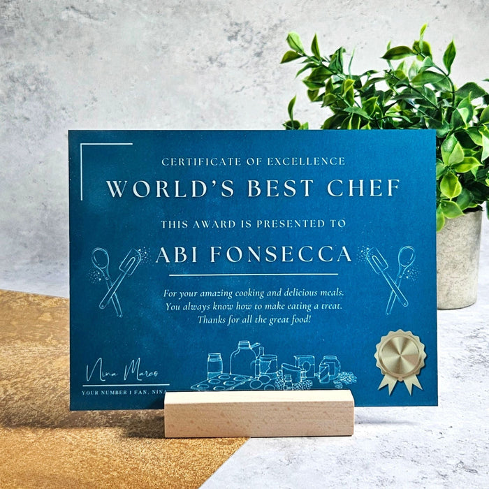 Personalised World's Best Chef Metal Certificate