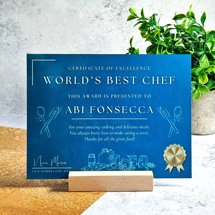 Personalised World's Best Chef Metal Certificate