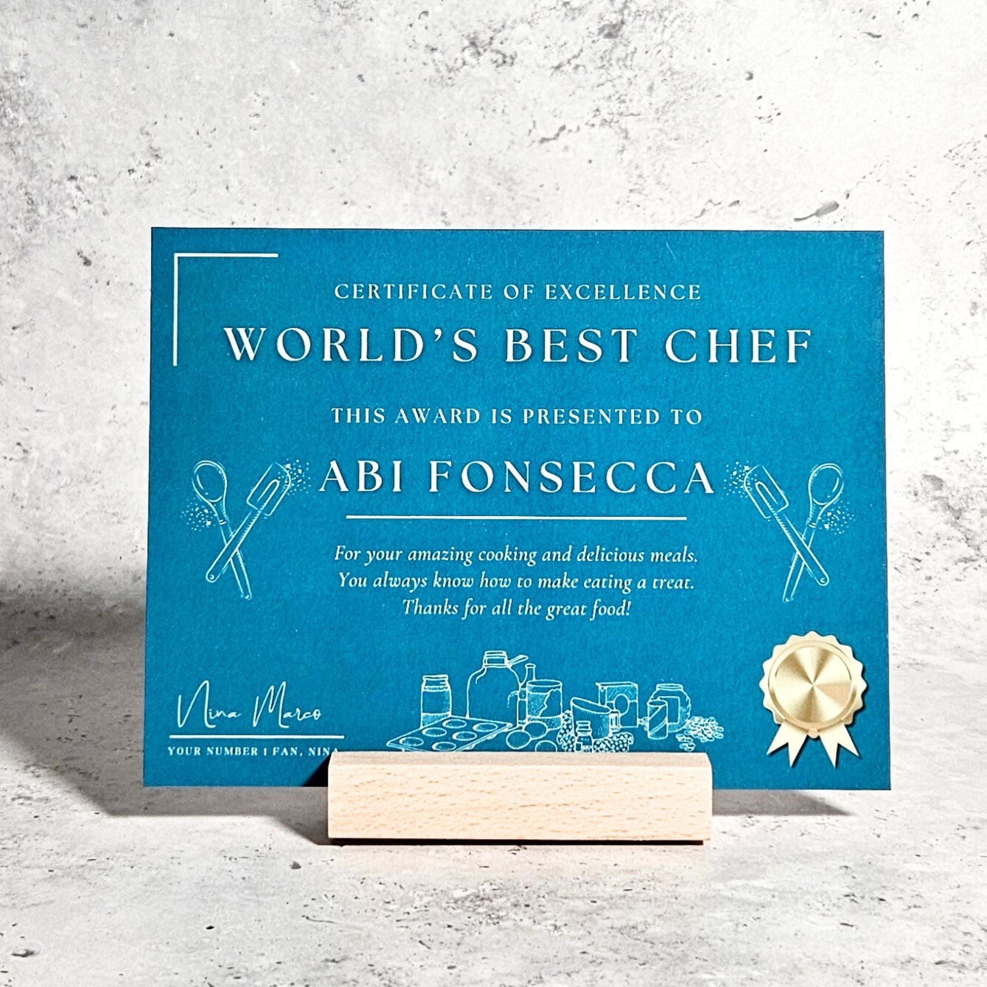 Personalised World’s Best Chef Certificate - Foodie Cook Metal Print ...