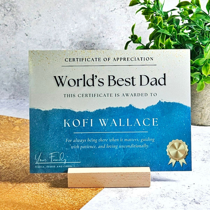 Personalised World's Best Dad Metal Certificate