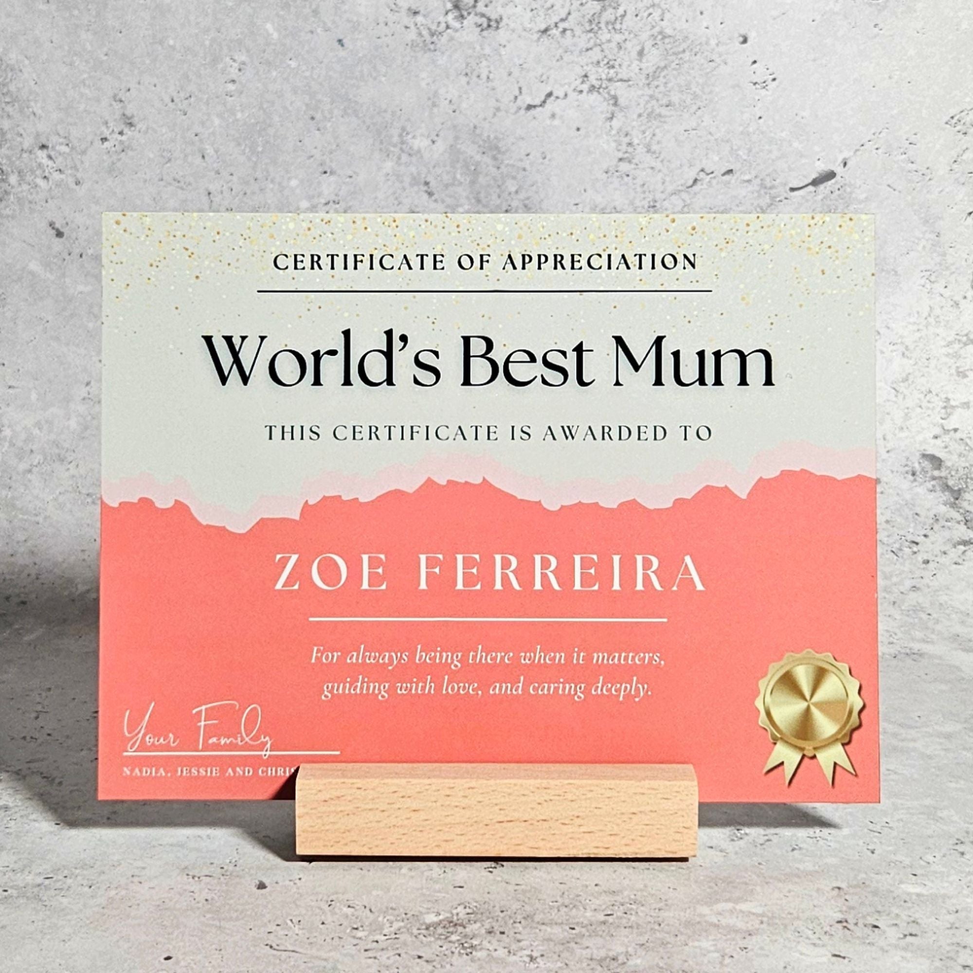Personalised World's Best Mum Metal Certificate