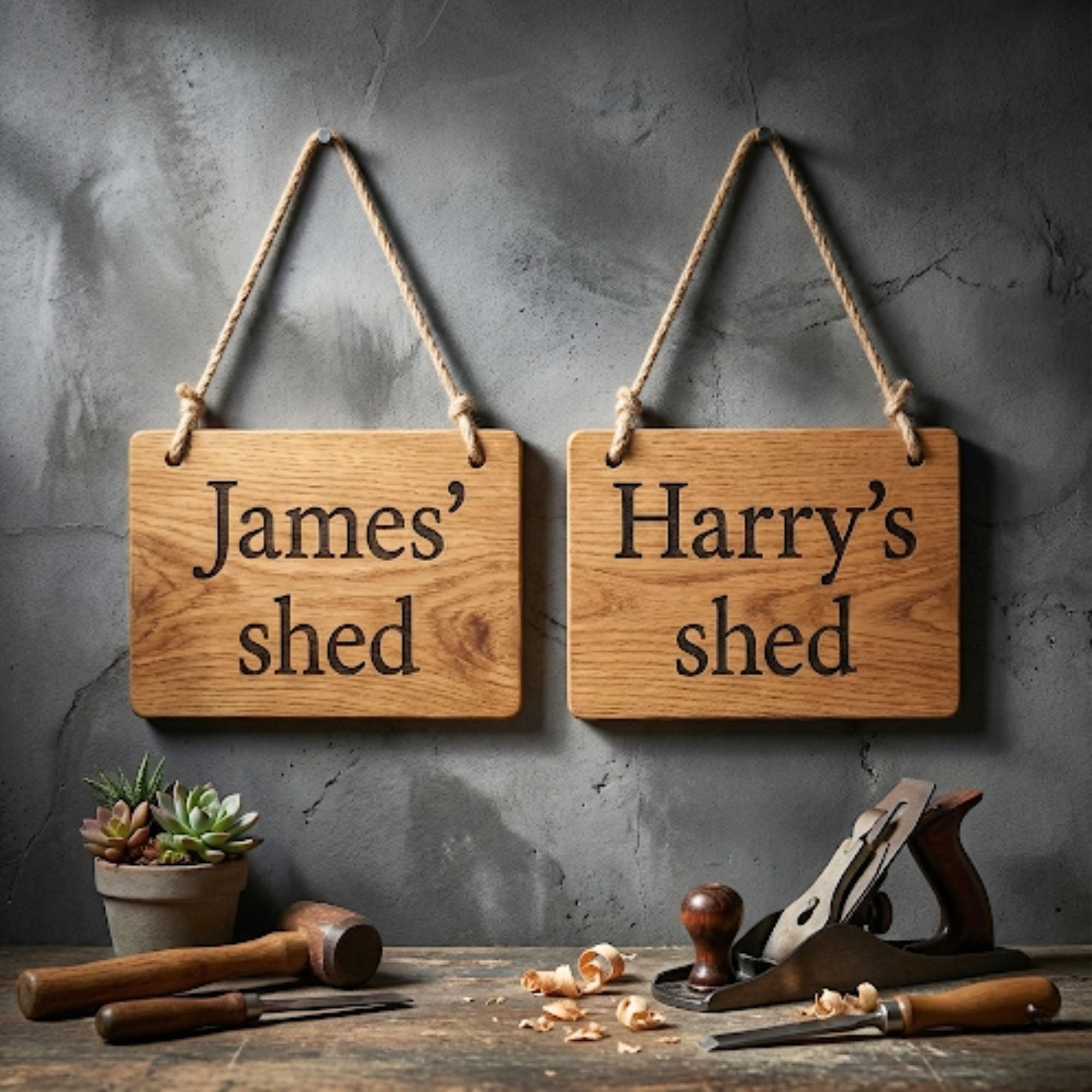 Personalised oak wood shed sign