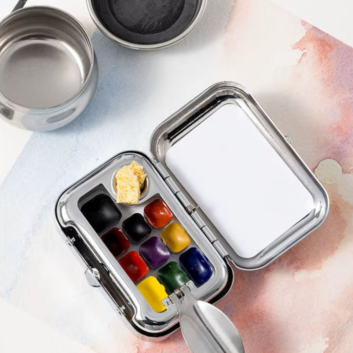 Portable Watercolour Paint Set with Clip & Mini Water Bottle – 10 Grid Travel Paint Box