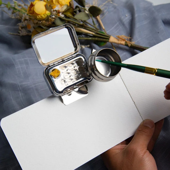 Portable Watercolour Paint Set with Clip & Mini Water Bottle – 10 Grid Travel Paint Box