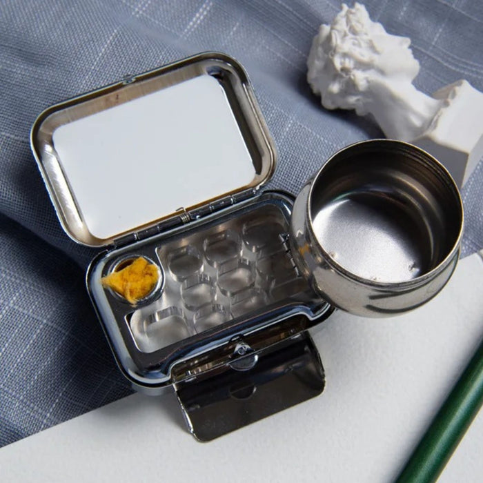 Portable Watercolour Paint Set with Clip & Mini Water Bottle – 10 Grid Travel Paint Box