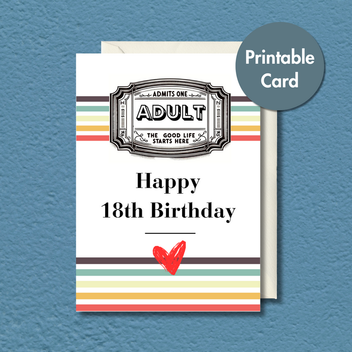 Printable 18th Birthday Card | Adult Entrance Ticket Design | Instant Download