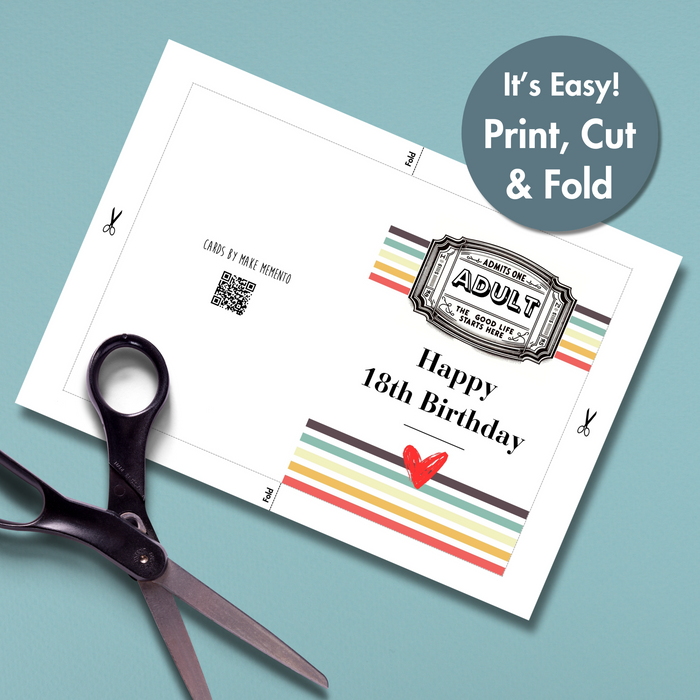 Printable 18th Birthday Card | Adult Entrance Ticket Design | Instant Download