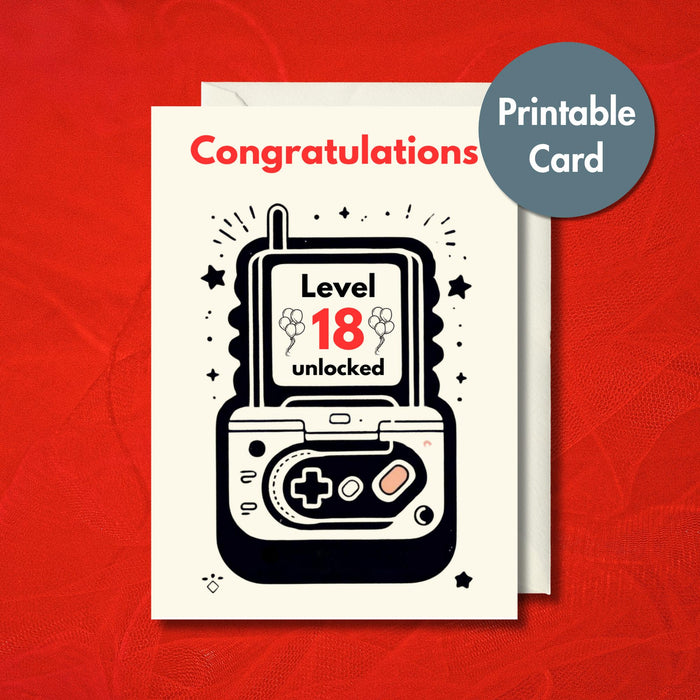 Printable 18th Birthday Gamer Card | Retro Card for Him | Quick Download