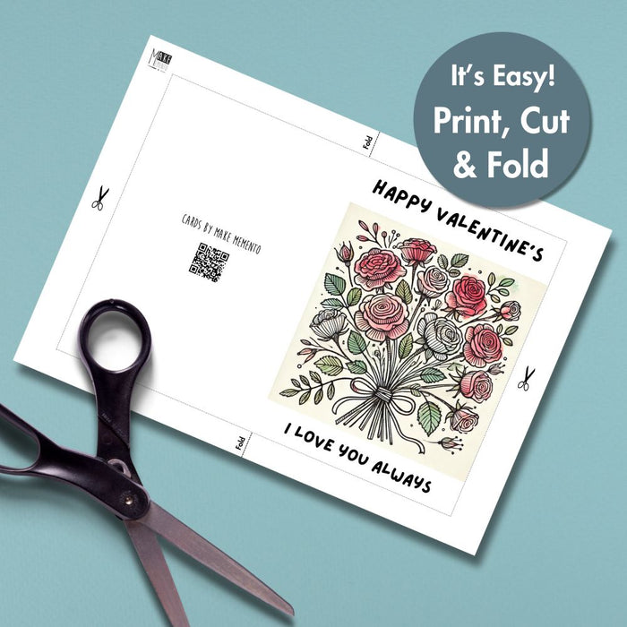 Printable Rose Bouquet Valentine's Card | Instant Download
