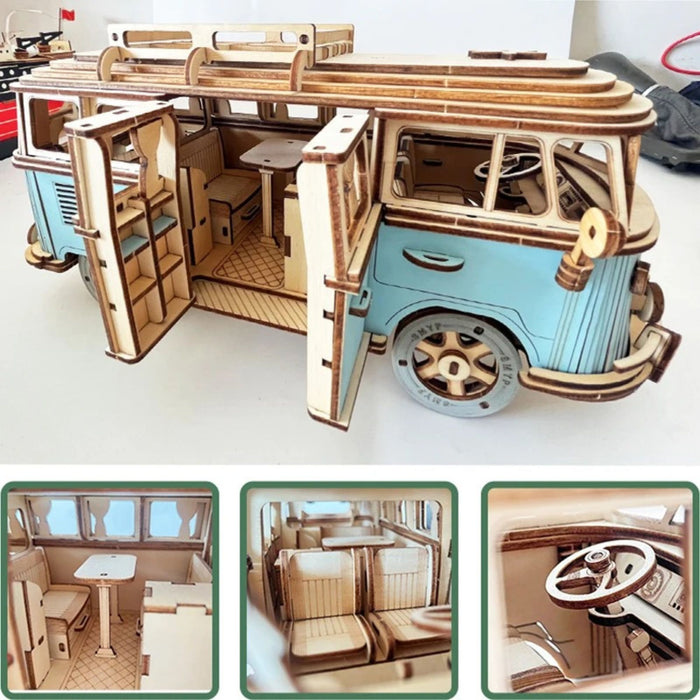 Retro Campervan 3D Wooden Puzzle – DIY Campervan Model Kit