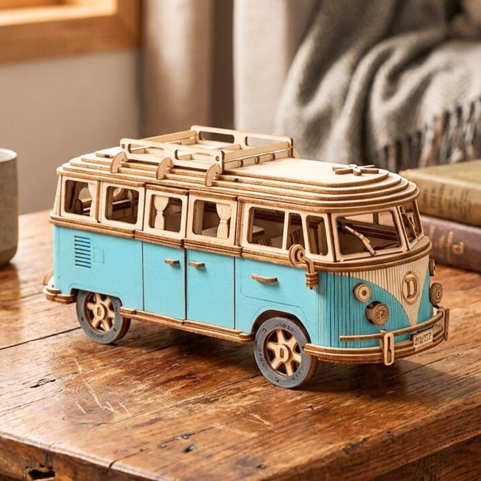 Retro Campervan 3D Wooden Puzzle – DIY Campervan Model Kit