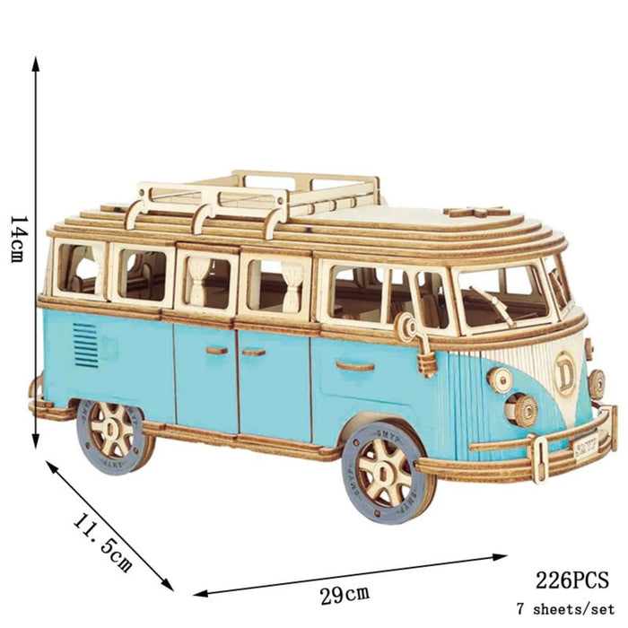 Retro Campervan 3D Wooden Puzzle – DIY Campervan Model Kit