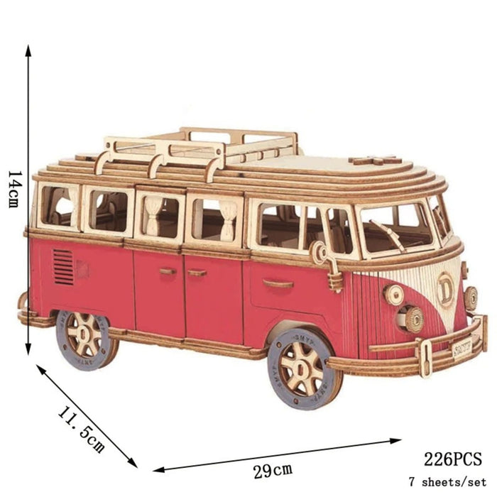 Retro Campervan 3D Wooden Puzzle – DIY Campervan Model Kit