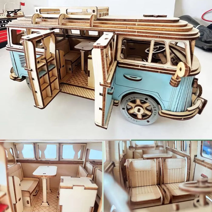 Retro Campervan 3D Wooden Puzzle – DIY Campervan Model Kit
