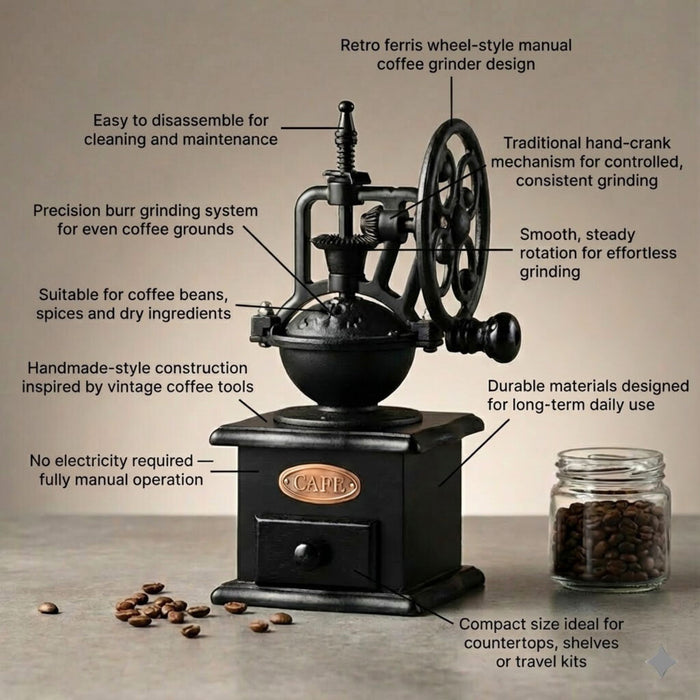 Retro Manual Coffee Grinder – Ferris Wheel Hand Coffee Grinder with Burr Mechanism