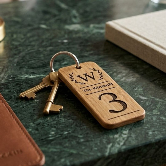 Room Number Keyring, Personalised Wooden Keyring, Custom B&B Keyring, Boutique Hotel Room Key Fob, Numbered Guest Room Keychain, Business Logo Key Tag