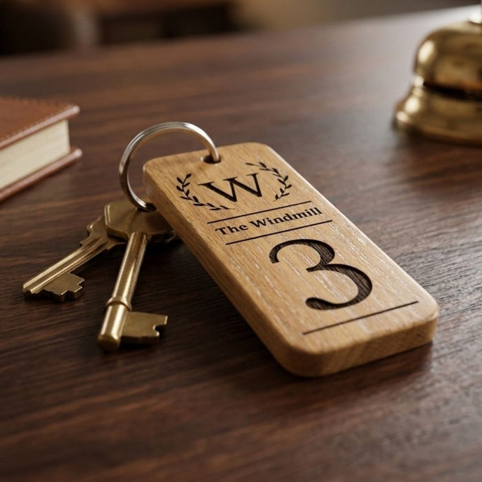 Room Number Keyring, Personalised Wooden Keyring, Custom B&B Keyring, Boutique Hotel Room Key Fob, Numbered Guest Room Keychain, Business Logo Key Tag