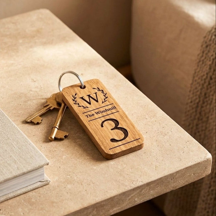 Room Number Keyring, Personalised Wooden Keyring, Custom B&B Keyring, Boutique Hotel Room Key Fob, Numbered Guest Room Keychain, Business Logo Key Tag