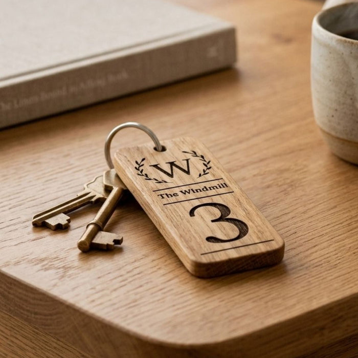 Room Number Keyring, Personalised Wooden Keyring, Custom B&B Keyring, Boutique Hotel Room Key Fob, Numbered Guest Room Keychain, Business Logo Key Tag