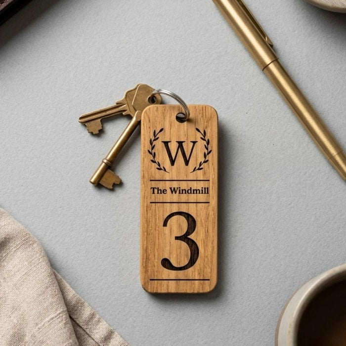 Room Number Keyring, Personalised Wooden Keyring, Custom B&B Keyring, Boutique Hotel Room Key Fob, Numbered Guest Room Keychain, Business Logo Key Tag