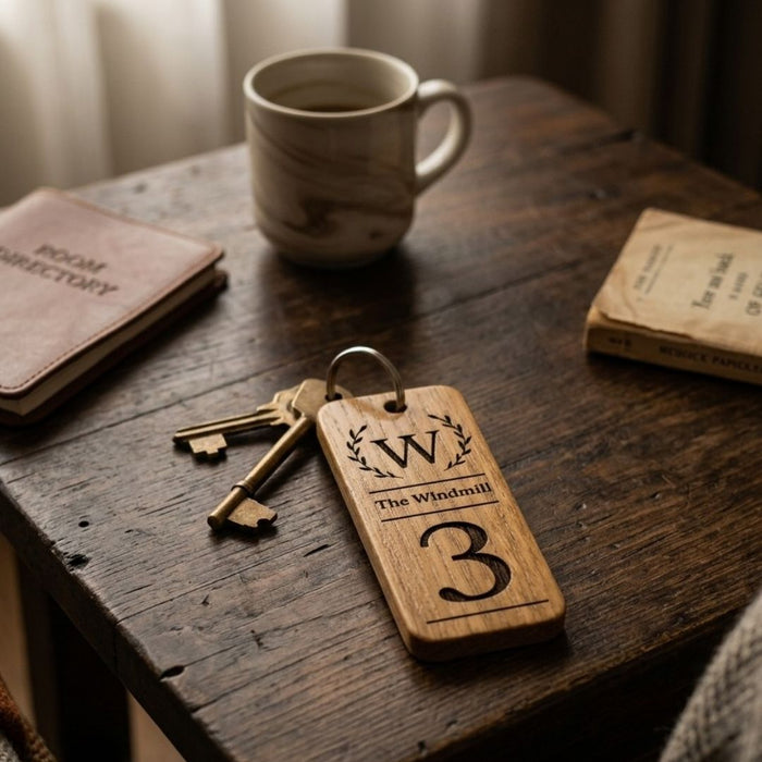Room Number Keyring, Personalised Wooden Keyring, Custom B&B Keyring, Boutique Hotel Room Key Fob, Numbered Guest Room Keychain, Business Logo Key Tag