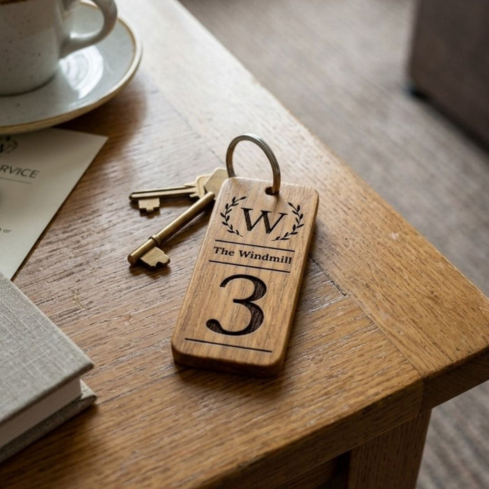 Room Number Keyring, Personalised Wooden Keyring, Custom B&B Keyring, Boutique Hotel Room Key Fob, Numbered Guest Room Keychain, Business Logo Key Tag