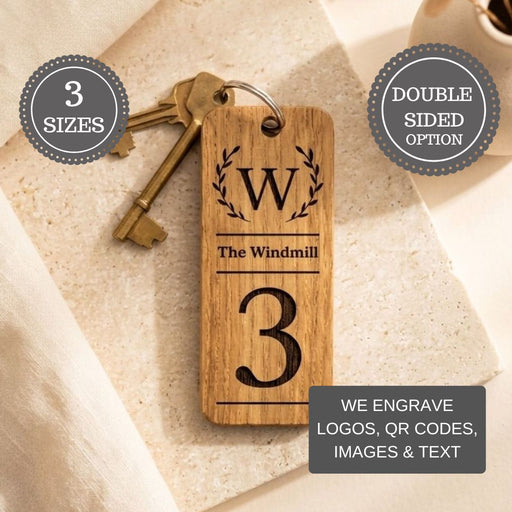 Room Number Keyring, Personalised Wooden Keyring, Custom B&B Keyring, Boutique Hotel Room Key Fob, Numbered Guest Room Keychain, Business Logo Key Tag