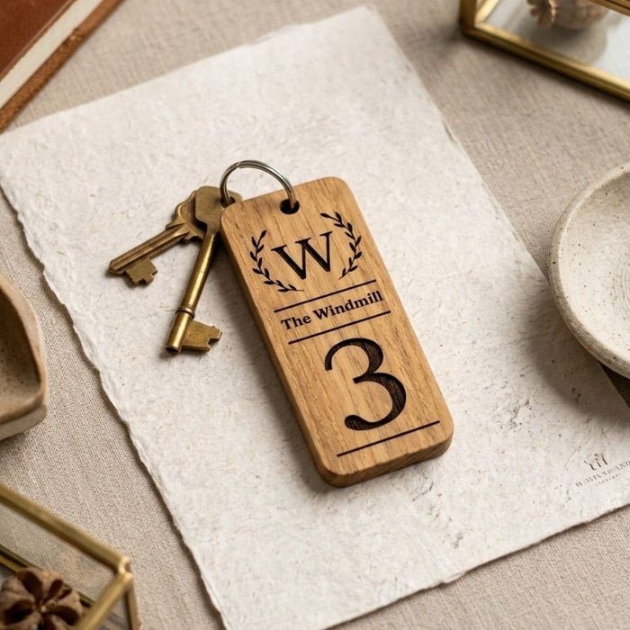 Room Number Keyring, Personalised Wooden Keyring, Custom B&B Keyring, Boutique Hotel Room Key Fob, Numbered Guest Room Keychain, Business Logo Key Tag