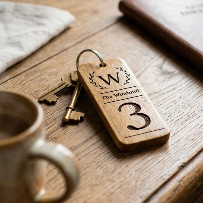 Room Number Keyring, Personalised Wooden Keyring, Custom B&B Keyring, Boutique Hotel Room Key Fob, Numbered Guest Room Keychain, Business Logo Key Tag