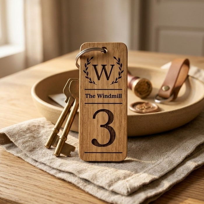 Room Number Keyring, Personalised Wooden Keyring, Custom B&B Keyring, Boutique Hotel Room Key Fob, Numbered Guest Room Keychain, Business Logo Key Tag